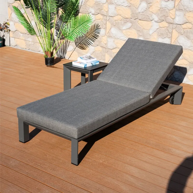 Arve Aluminium Sun Lounger Set with 13cm Cushion and Ceramic Glass Side Table