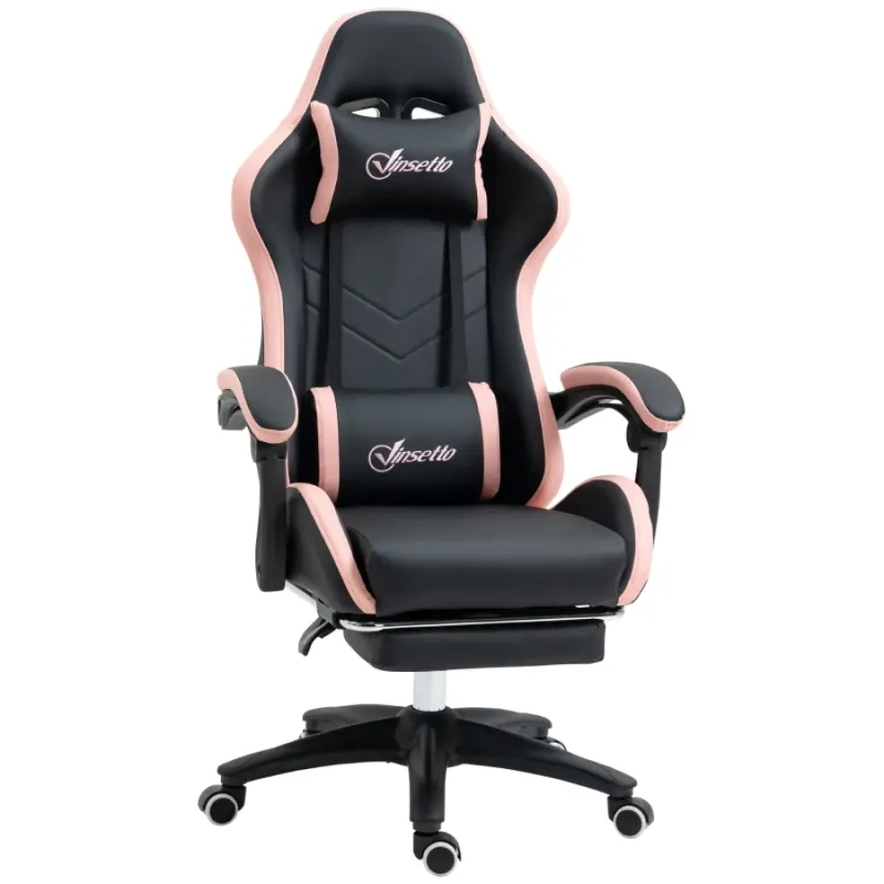 Ergonomic Reclining Gaming Chair with Footrest and Lumbar Support - Black & Pink