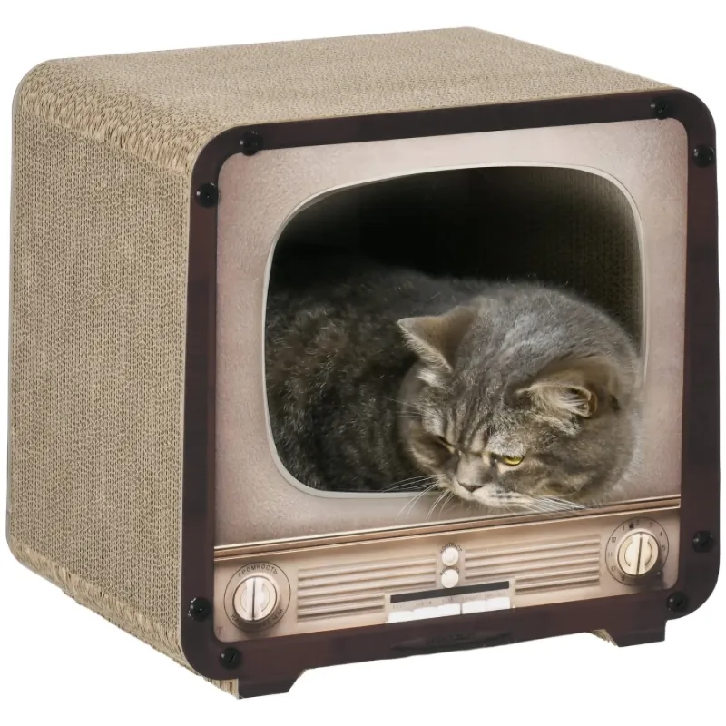 TV Shaped Cat Scratching House with Catnip - Brown