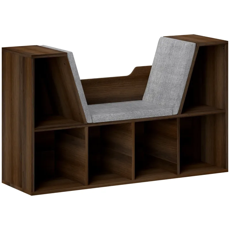 Kids Bookcase with Integrated Reading Seat and 6 Cubbies - Chestnut