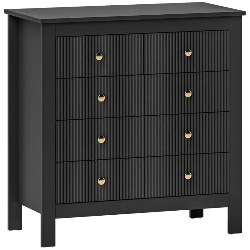 Elegant 5 Drawer Chest with Ridged Fronts - Black