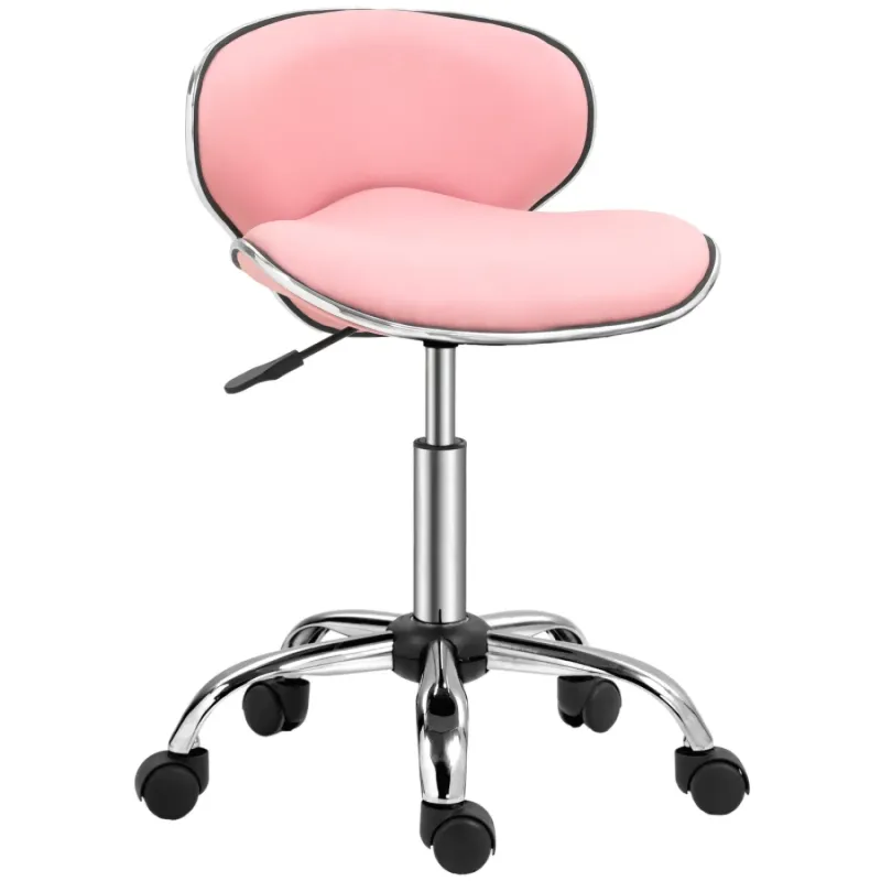 Adjustable Rolling Swivel Salon Stool with Backrest, Pink