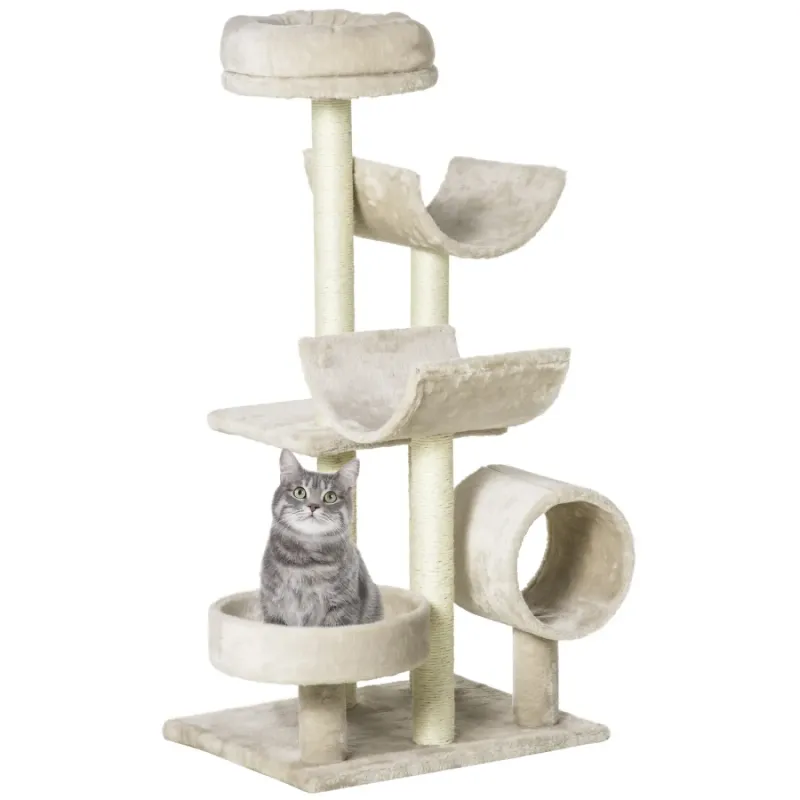105cm Multi-Level Cat Tree with Tunnels and Scratching Posts - Beige