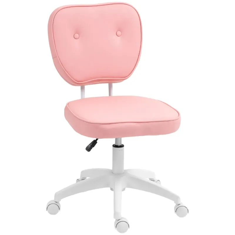 Pink Faux Leather Armless Home Office Chair