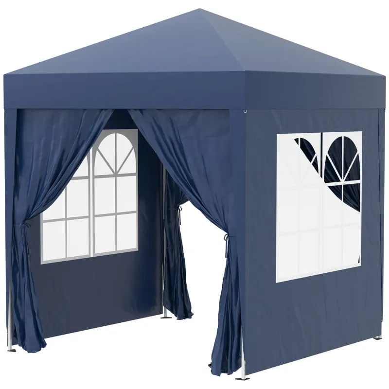 2 x 2m Pop-Up Garden Gazebo with Removable Sidewalls and Windows - Blue