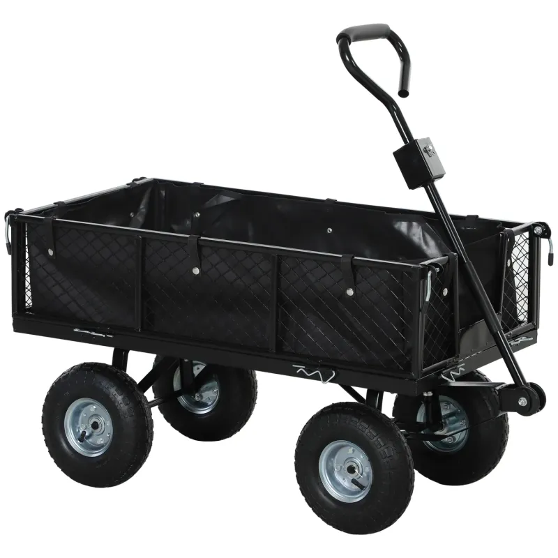 114L Steel Frame Garden Heavy Duty Cart with Waterproof Liner - Black