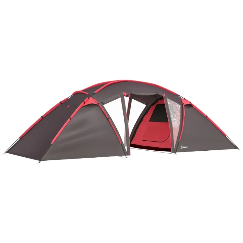 6-Person 2-Bedroom Family Tunnel Tent with Sewn-in Groundsheet - Grey