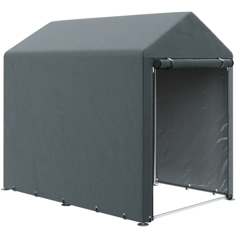 Steel & Plastic Temporary Garden Shed, 179 x 120cm, in Dark Grey, with Zipped Entrance