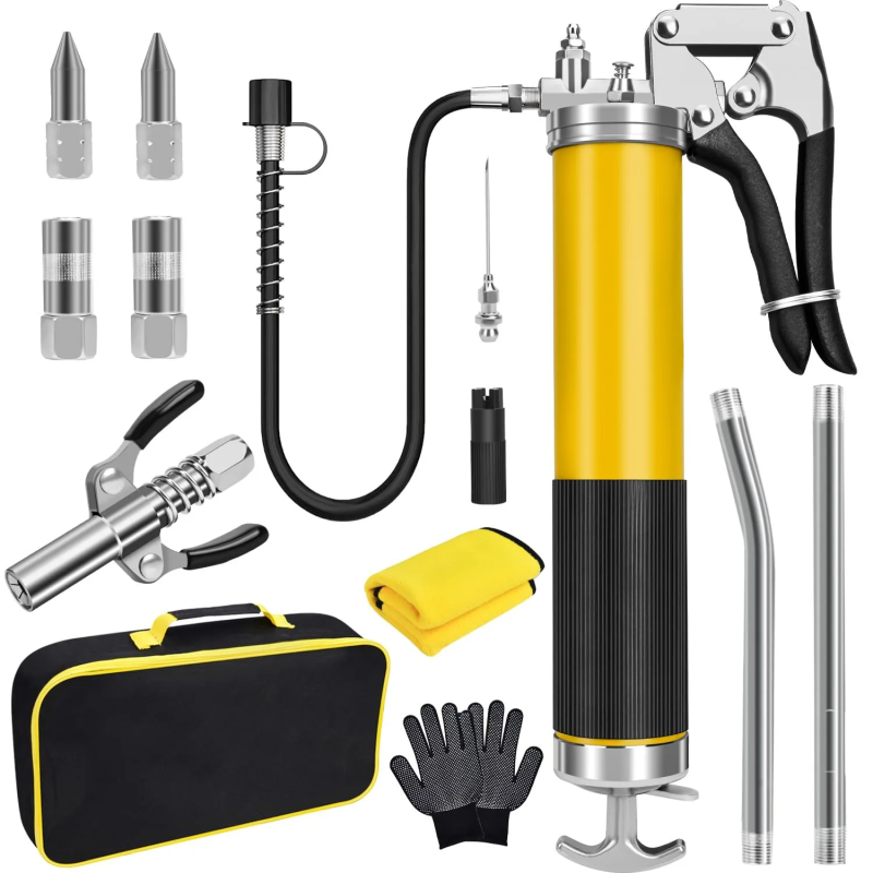 Pistol Grip Grease Gun Kit with 45cm Flexible Hose & Accessories - 14oz / 8000 PSI