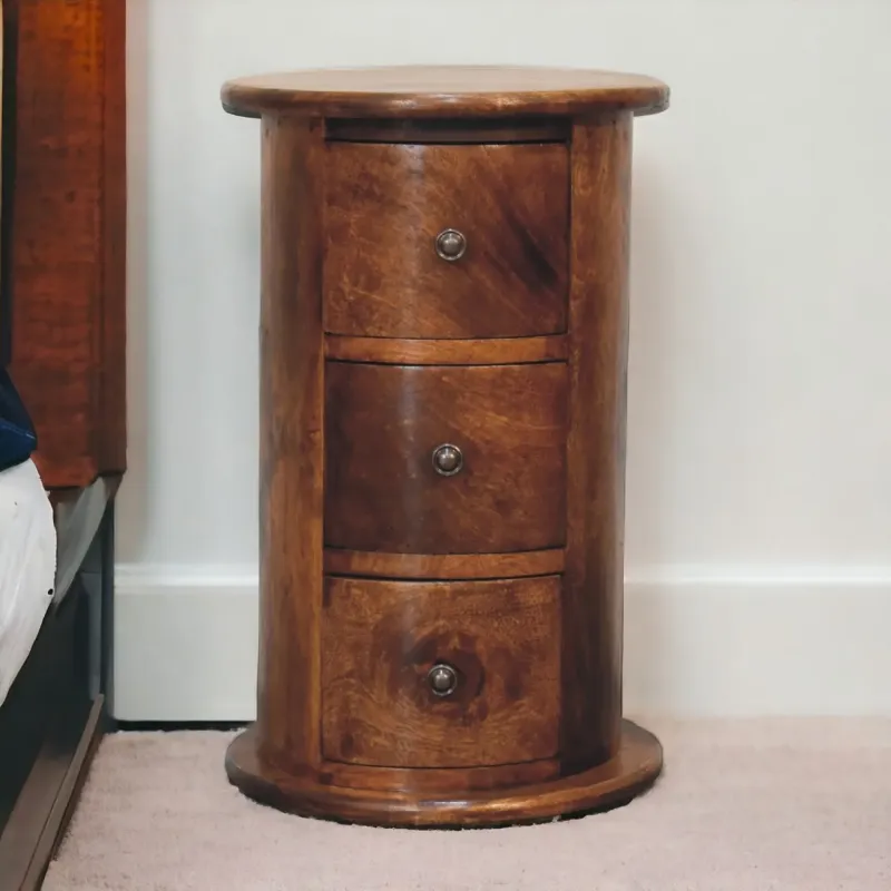 Solid Mango Wood 3 Drawer Mini Drum Chest - Chestnut