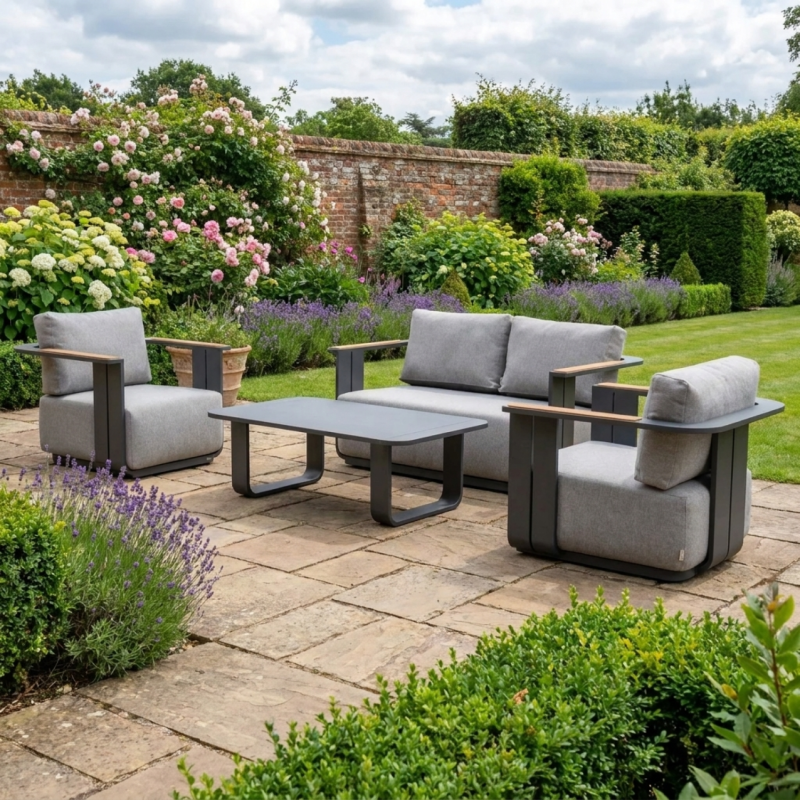 Varel 4-Piece Aluminium Garden Lounge Set with Teak Armrests and Talara Coffee Table
