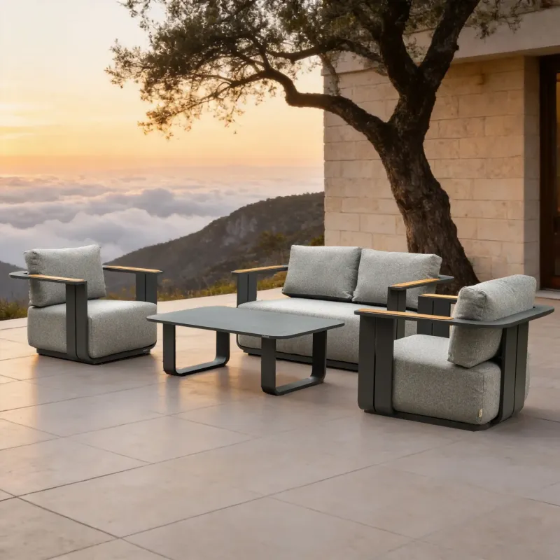 Varel 4-Piece Aluminium Garden Sofa Set with Teak Trim and Talara Coffee Table