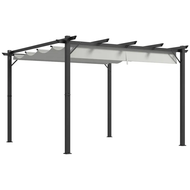  3m x 3m Retractable Aluminium Pergola Gazebo - Light Grey