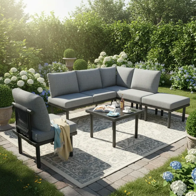 6 Piece Grey Rope Garden Lounge Set with Galvanised Steel Frame