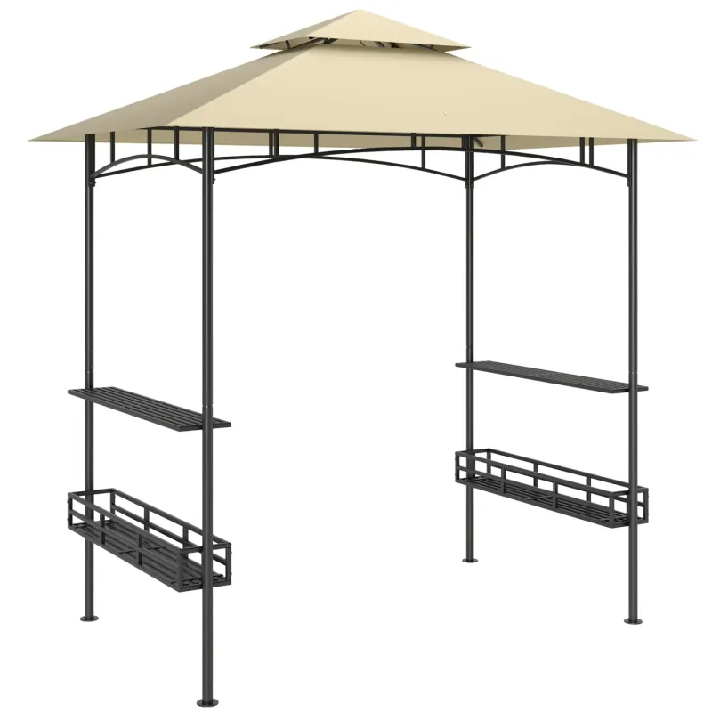 BBQ Gazebo with Shelves and Storage Baskets, 240 x 150cm - Beige