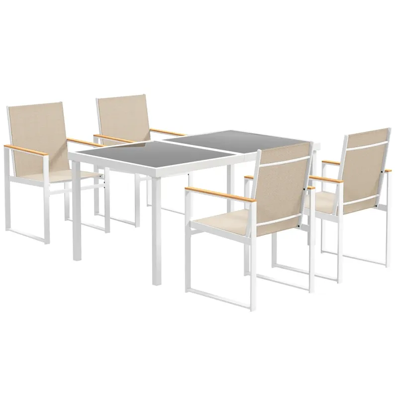  5-Piece Garden Dining Set with 4 Armchairs and Tempered Glass Table