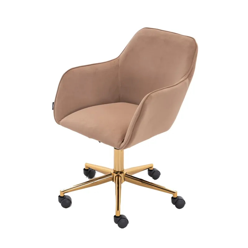 Velvet Swivel Home Office Chair with Gold Legs - Coffee Brown