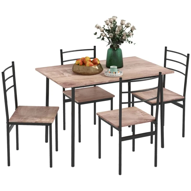 5 Piece Dining Set with Wood-Effect Table and 4 Chairs - Black