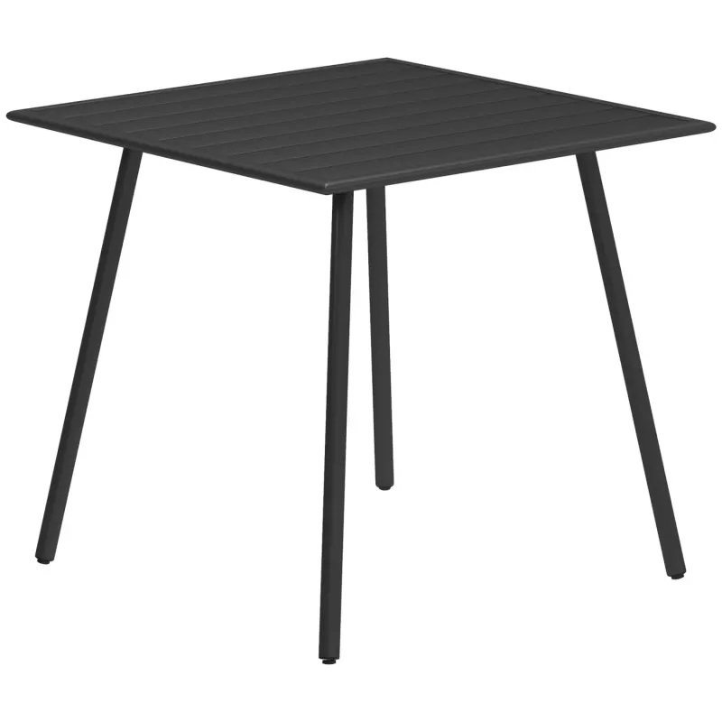 80cm Square Garden Dining Table with Slatted Top - Black