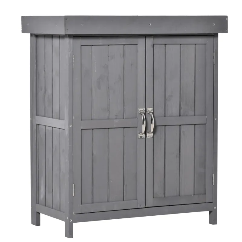 Garden Storage Cabinet Wooden Tool Shed with Hinged Roof, 74 x 43 x 88 cm - Grey