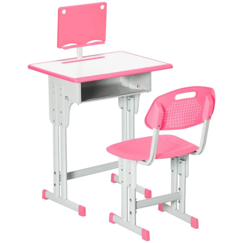 Kids Adjustable Desk and Chair Set with Storage - Pink