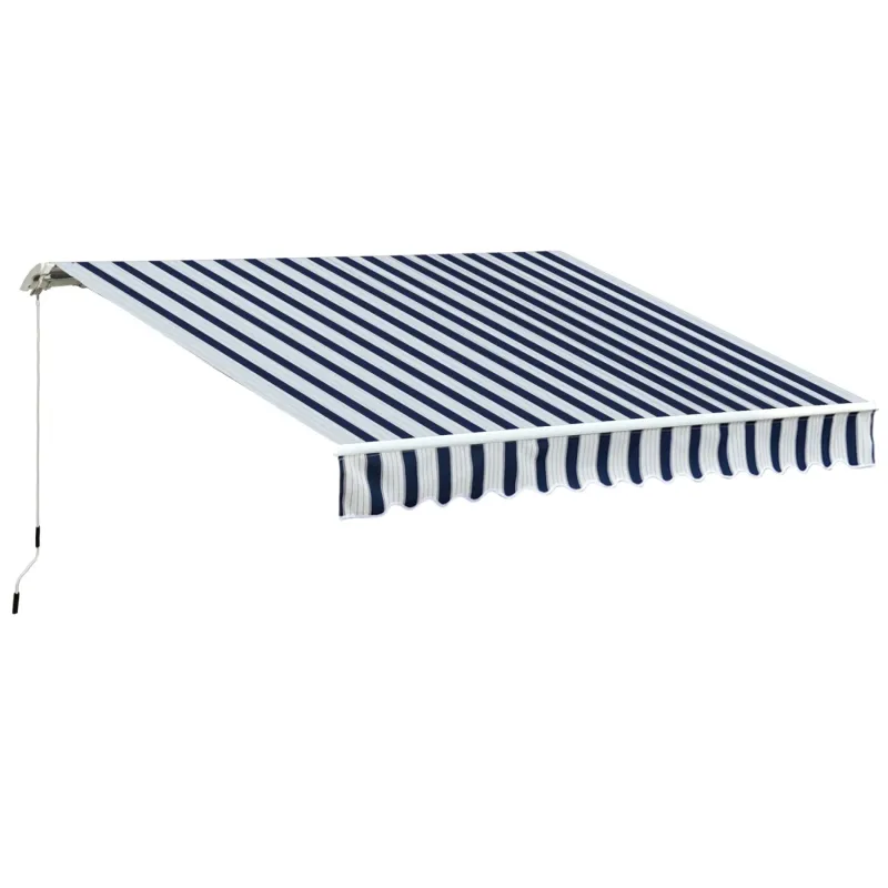  3.5m x 2.5m Manual Retractable Patio Awning - Dark Blue & White Stripes