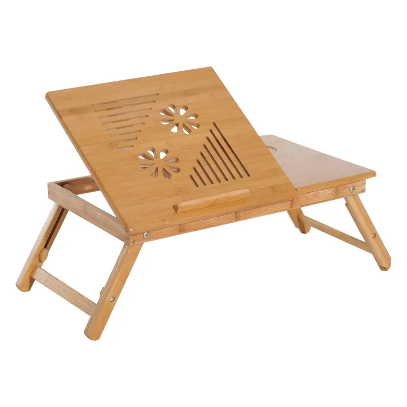 Bamboo Adjustable Laptop Bed Desk with Drawer