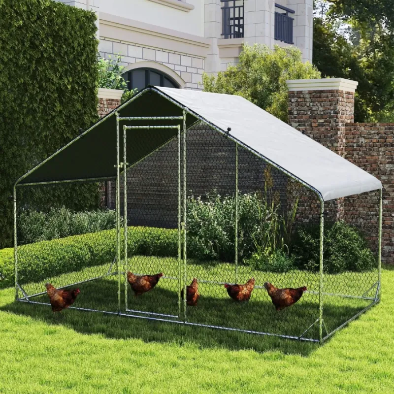 Large Walk-In Galvanised Chicken Coop with Weather-Resistant Cover - 3m x 1.7m x 1.9m