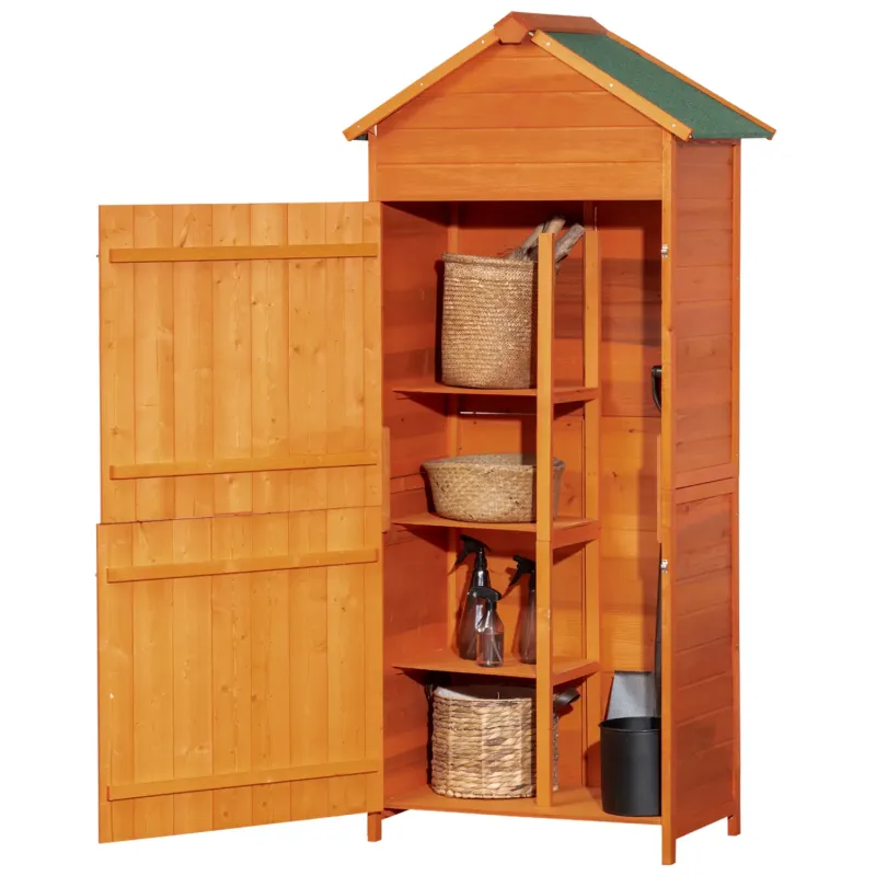  Compact Wooden Garden Storage Shed with Internal Shelves and Lockable Doors - Orange