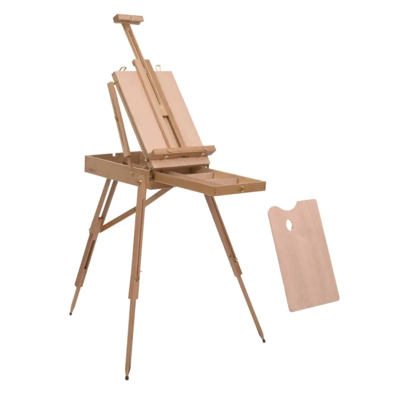 Folding Wooden Tripod Art Easel with Storage Drawer - Natural Beech