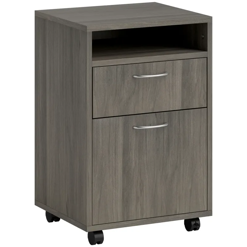 Grey Mobile Filing Cabinet with Drawer and Open Shelf, 60cm