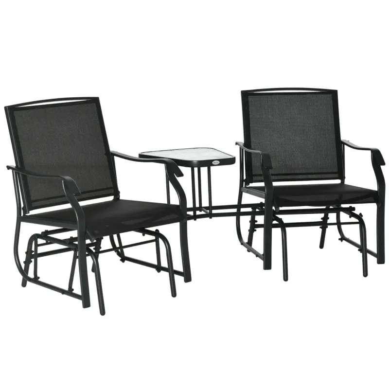 Gliding Jack and Jill Seat with Glass-Top Table - Black
