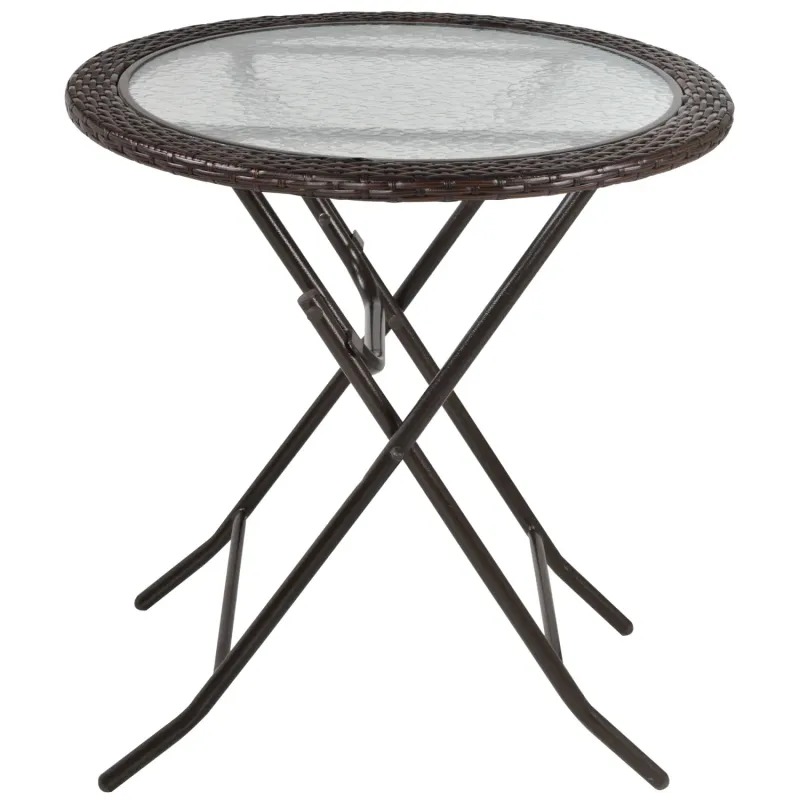 Folding Rattan Garden Dining Table, 68cm Round, Brown