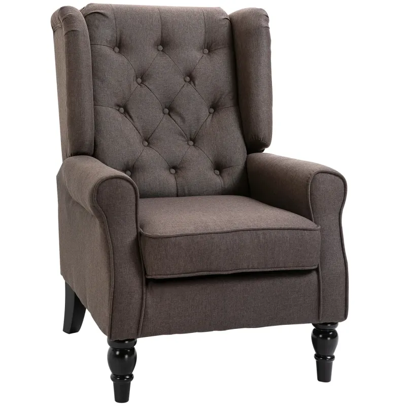  Retro Wingback Accent Chair, Button Tufted Armchair - Brown