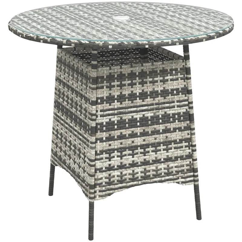 Round Rattan Garden Bistro Table with Umbrella Hole, 80cm - Grey