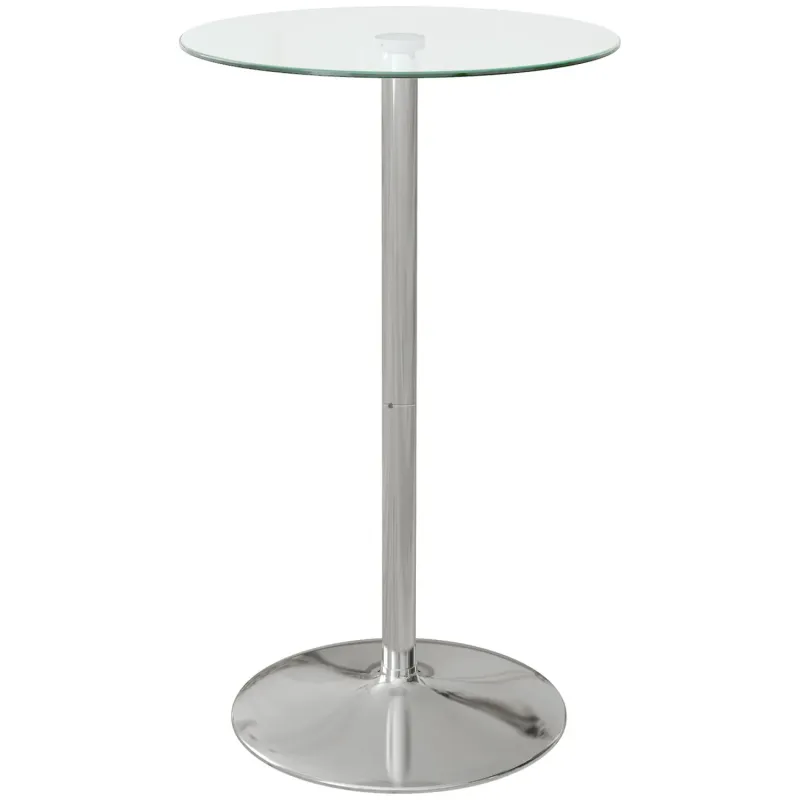Round Glass Bar Table with Polished Steel Base - 60cm, Clear