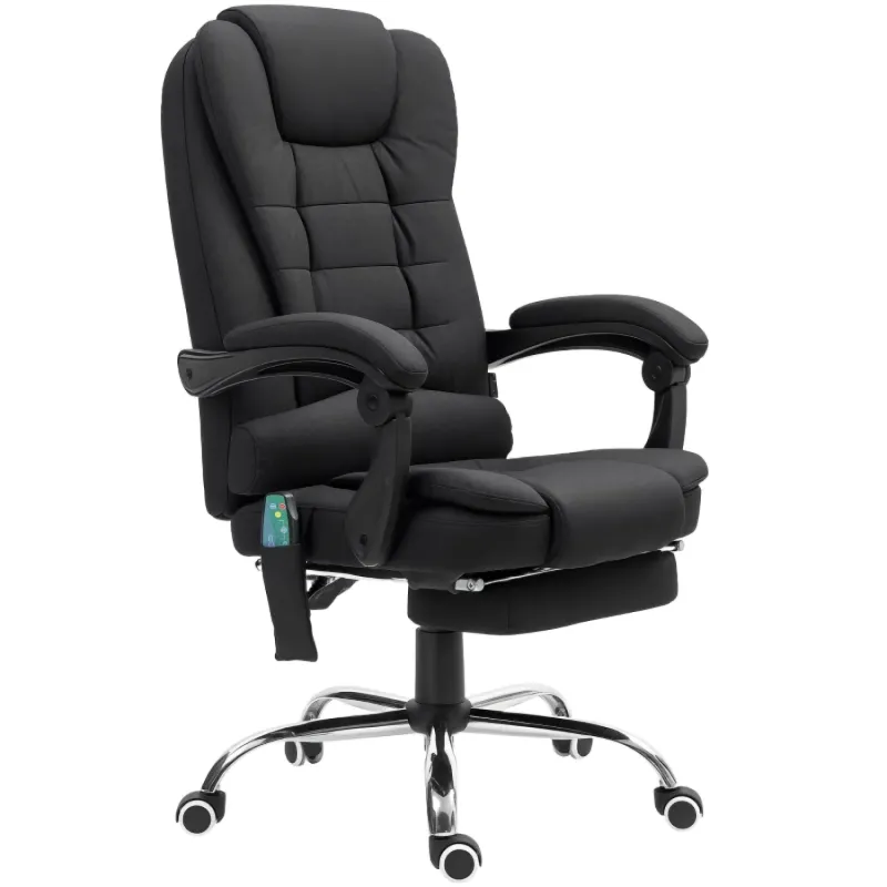 Executive Linen Reclining Massage Office Chair with Heat and Footrest - Black