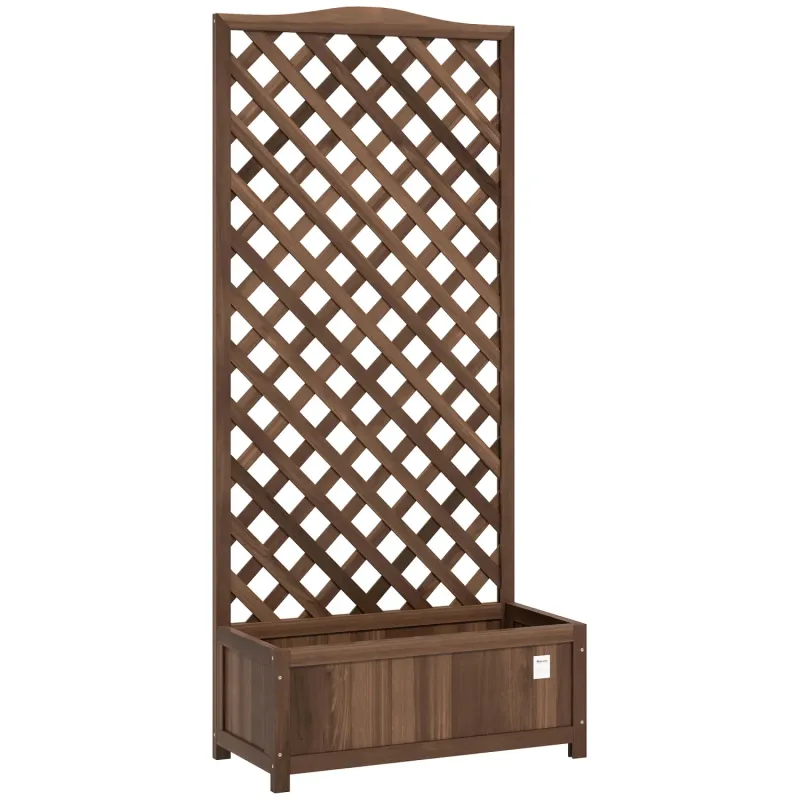 Wooden Garden Planter with Lattice Trellis - Dark Brown - 170cm