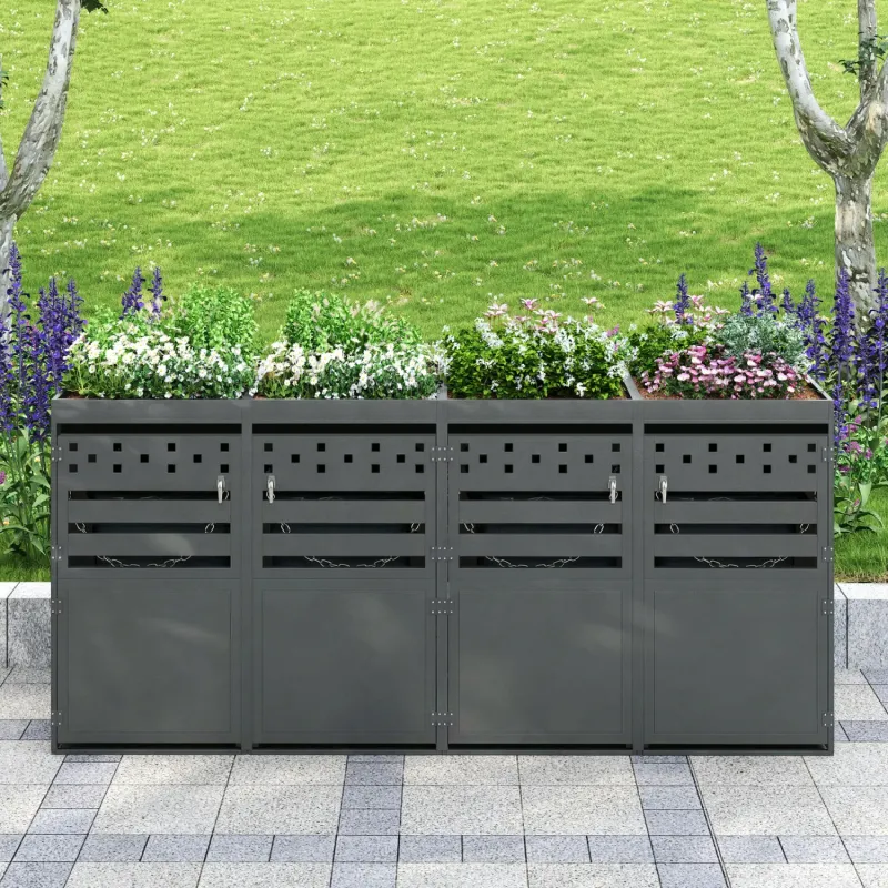 Anthracite 4-Bin Steel Storage Unit with Planter Roof (120-240L)