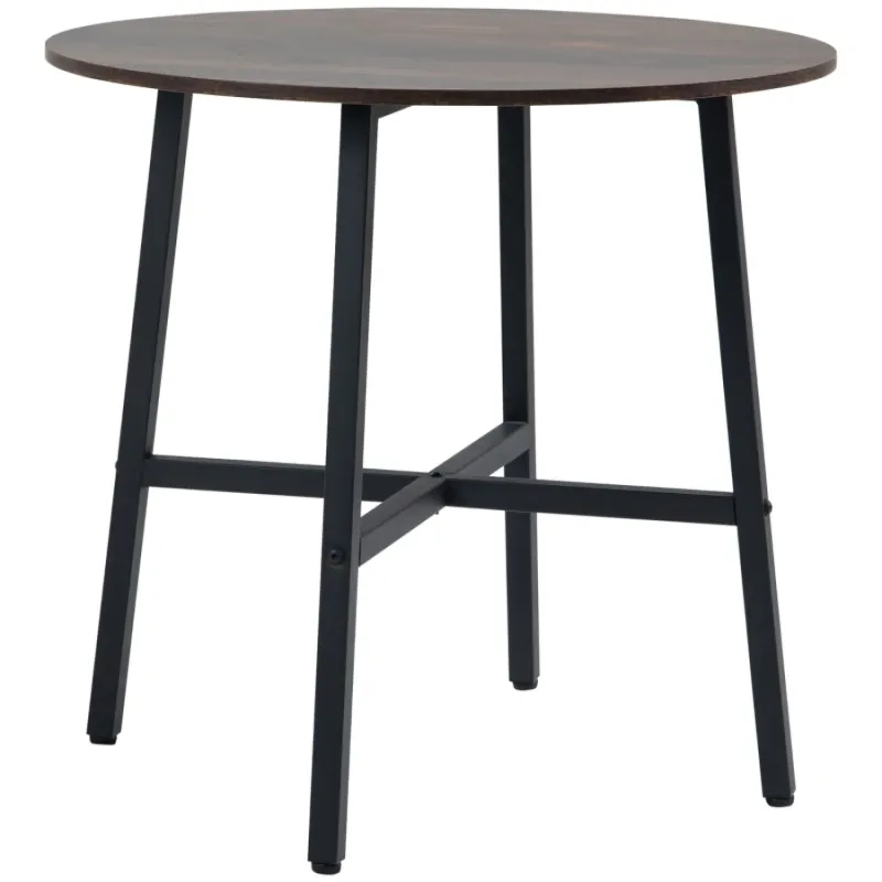 80cm Round Industrial Dining Table - Rustic Brown
