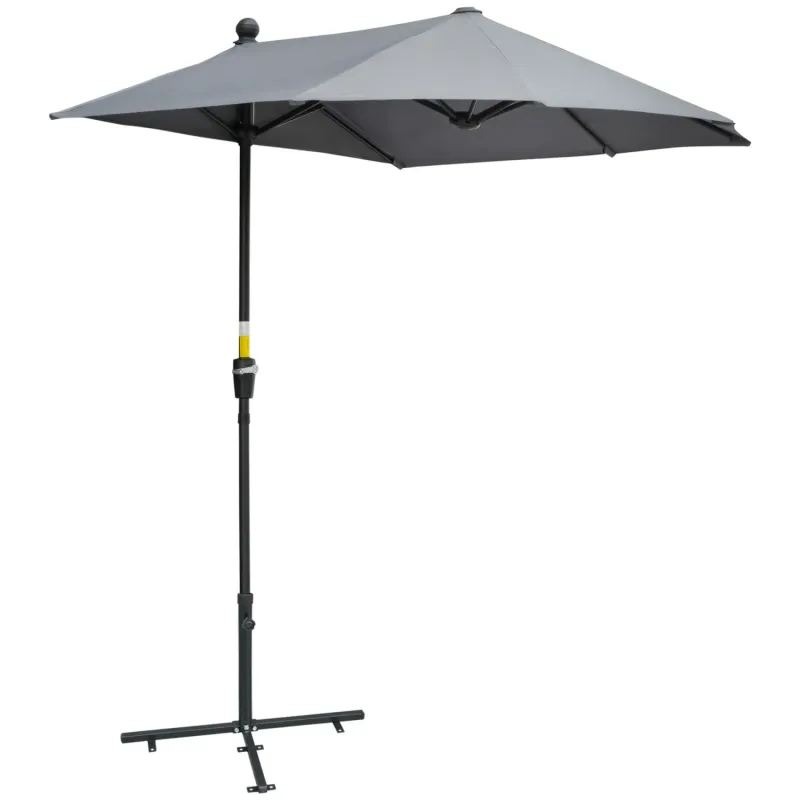 2m Half Garden Parasol with Base and Crank Handle - Dark Grey