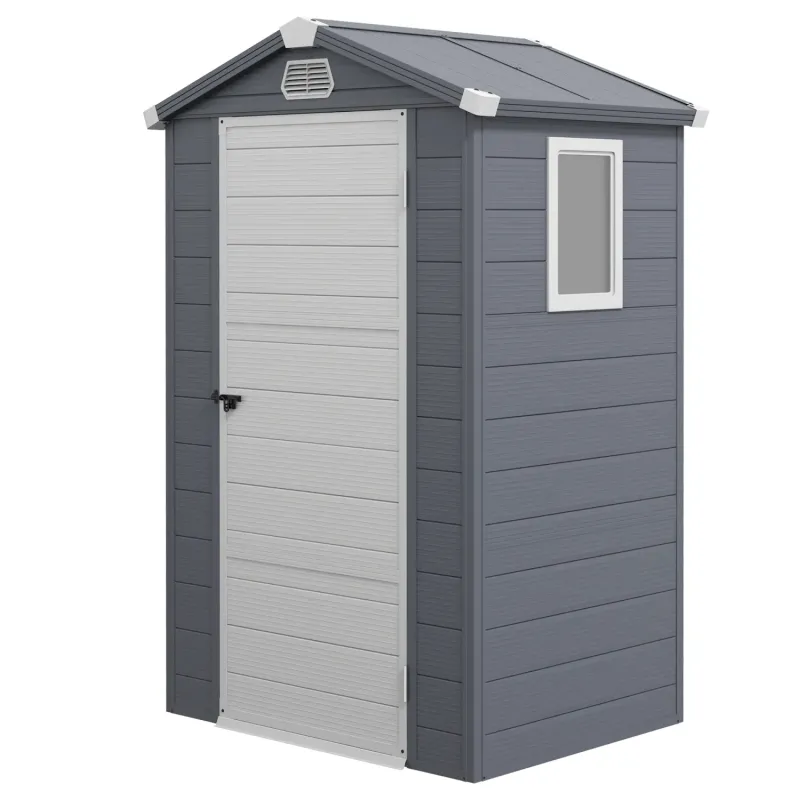  4.4ft x 3.3ft Plastic Garden Shed with Aluminium Frame, Window and Foundation Kit - Grey