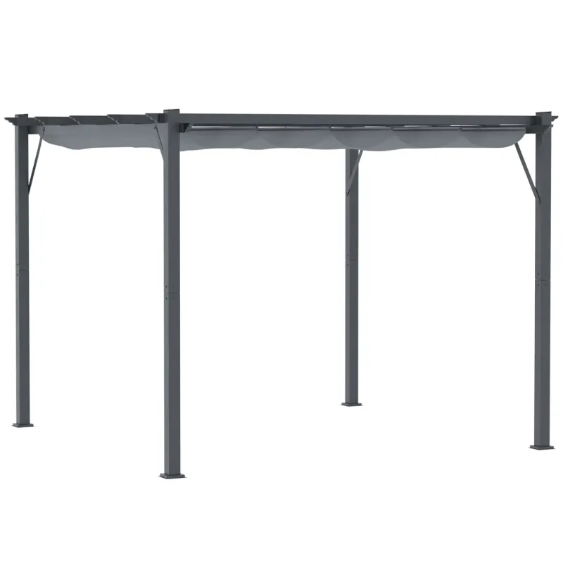  3m x 3m Aluminium Pergola Gazebo with Retractable Canopy Roof - Grey
