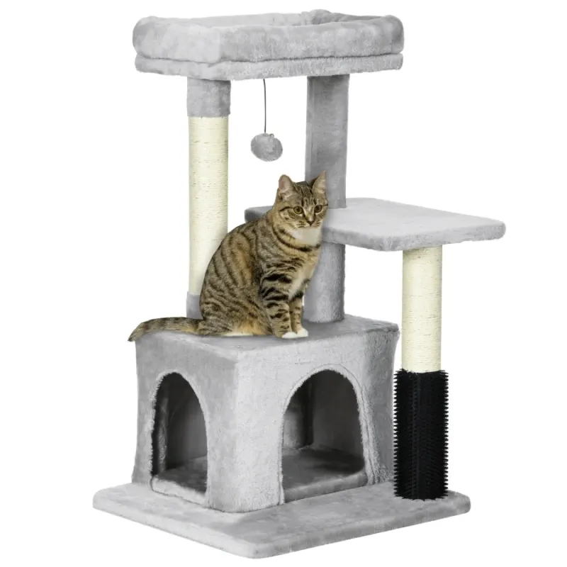 85cm Multi-Level Cat Tree with Sisal Scratching Posts and Massage Toy - Grey