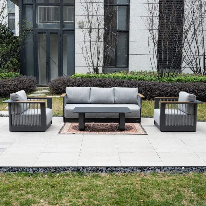 TALARA 5-Seater Aluminium Garden Sofa Set with Teak Armrests