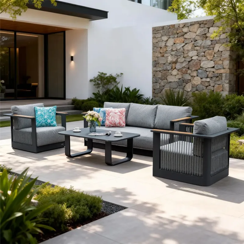 Talara 5-Seater Aluminium Garden Lounge Set with Teak Armrests