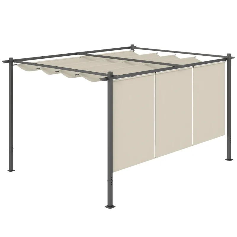  3m x 4m Retractable Pergola Gazebo with 3 Roller Side Blinds - Beige
