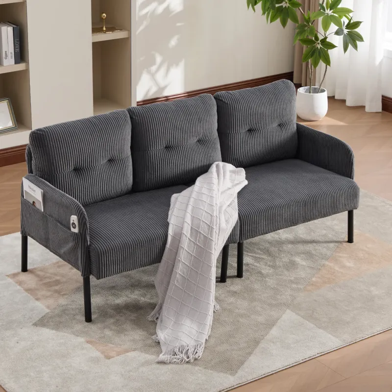 GOMYWAY 2 Seater Corduroy Sofa with Side Pockets