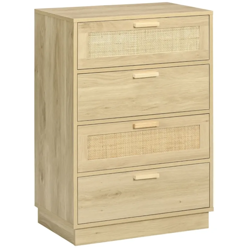 4 Drawer Chest of Drawers with Rattan Weave Panels - Wood-Effect