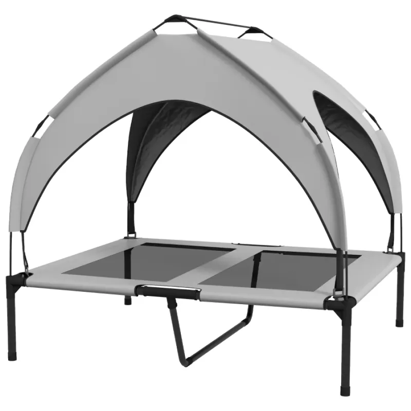 Cooling Raised Dog Bed with Canopy, Light Grey - Large